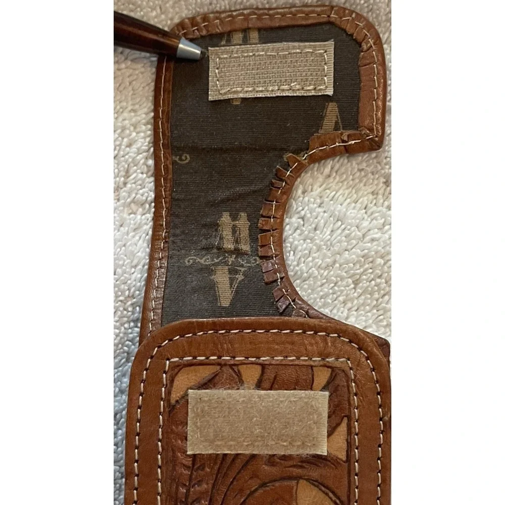 Vintage American West Tooled Leather Belt Holster Pouch Waist Bag‎ Western
